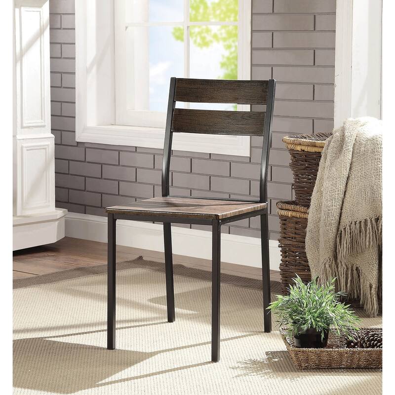 Simple Black Metal Frame Dining 7pc Set Wooden Table Top Dining Table 6x Side Chairs Dining Room