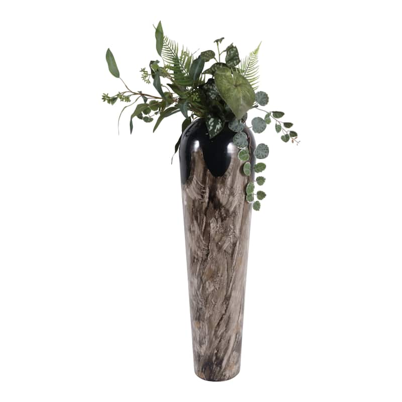 Tapered Iron Vase with Marbleized Finish - Modern Flower Vase