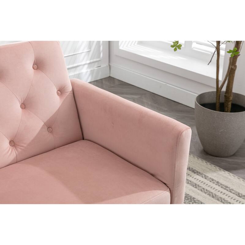 Velvet Accent Chair with Adjustable Armrests and Backrest, Button Tufted Lounge Chair, Single Recliner Armchair with Ottoman