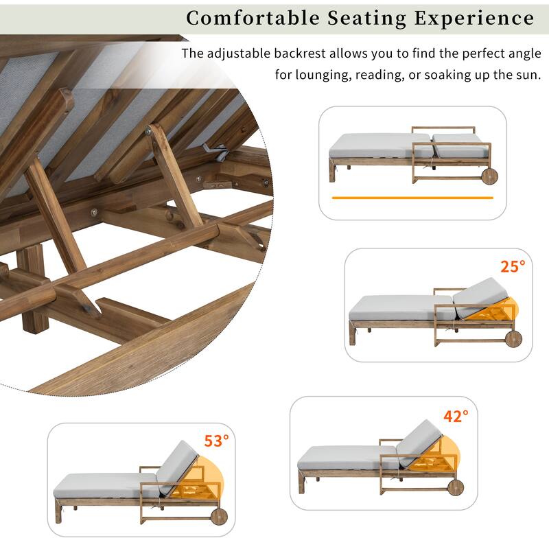 Grey Farmhouse Outdoor Sunbed with Adjustable Backrest