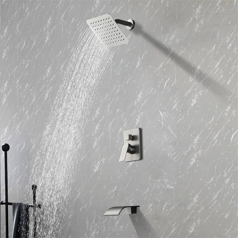 Tub Shower Faucet With Rough-in Valve Wall Mounted Shower System With Tub Spout Modern 8 Inch Rainfall Shower Head Kit Set