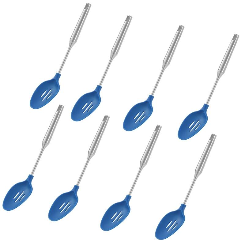 YBM Home Silicone Non-Stick Slotted Cooking Serving Spoons - Blue - Pack of 8
