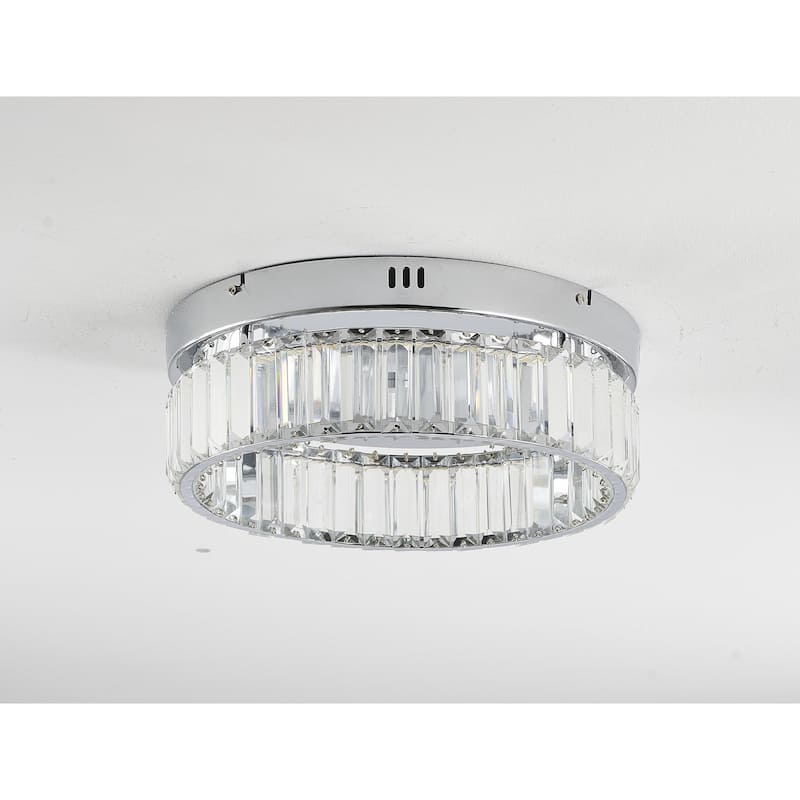 1-Light Chrome Dimmable LED Flush Mount With Clear Crystals