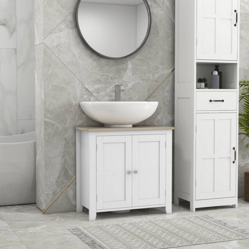 Pedestal Sink Storage Cabinet, Under Sink Cabinet, Bathroom Vanity Cabinet with U-Shape and Adjustable Internal Shelf, White