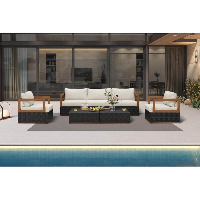 PURPLE LEAF GLFSF Black sofa with white seat Outdoor Couch for Yard Porch Deck Patio Conversation Sets