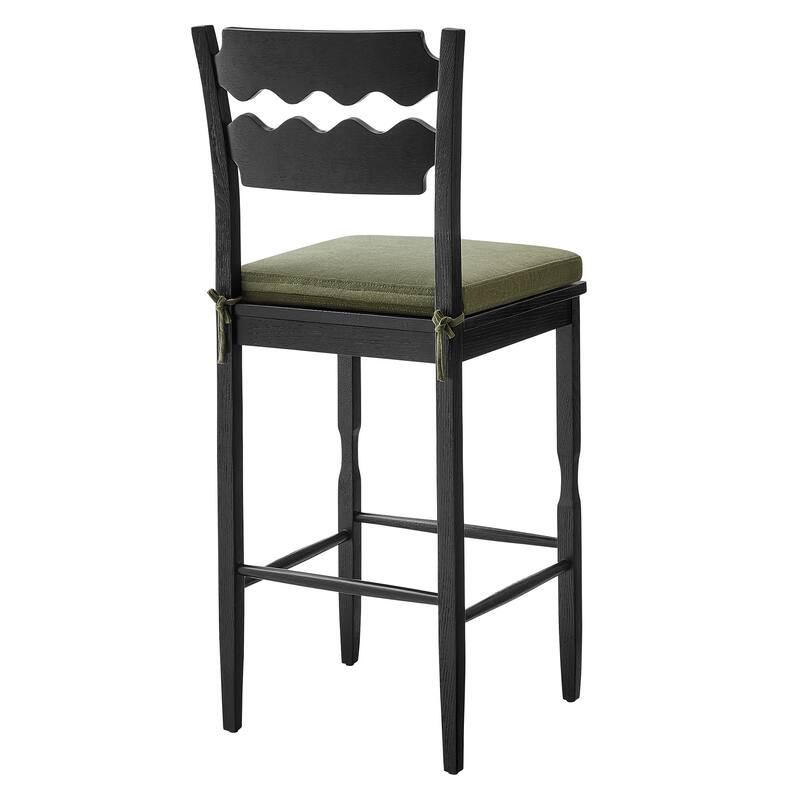 Jax Oak Wood Bar Stool With Wavy Razor Back and Cushion