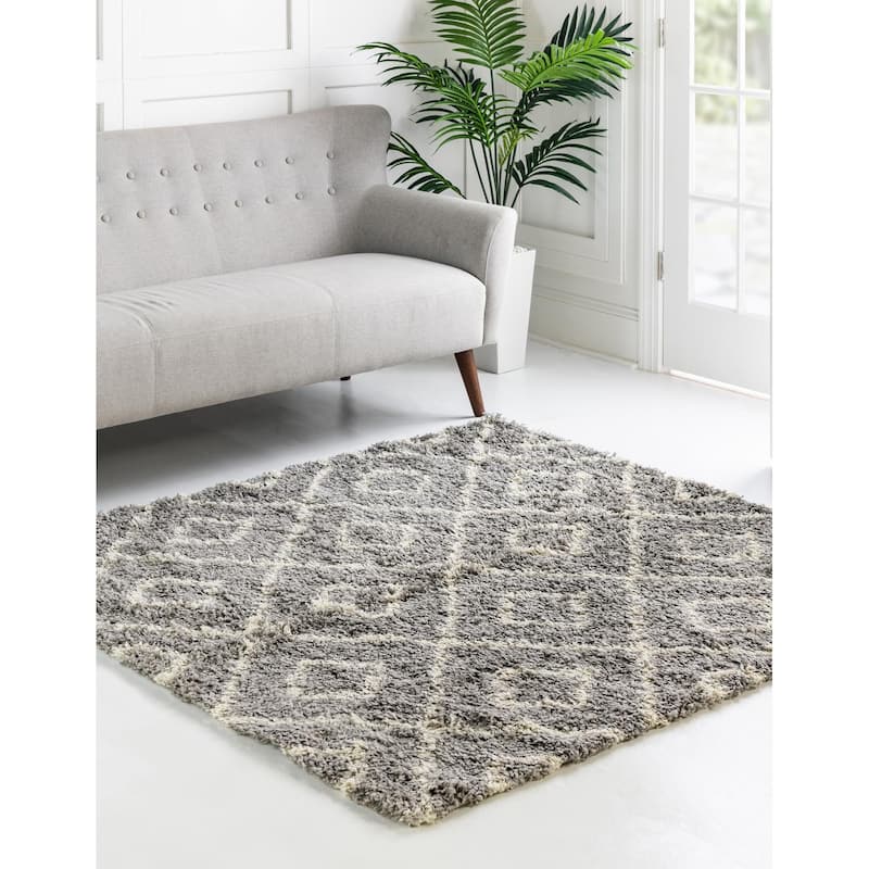 Shag Olido Collection Area Rug - 7'10" Square - Gray