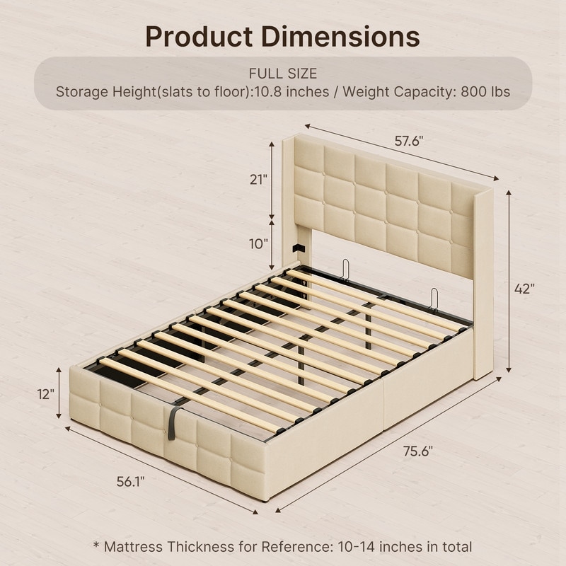 Lift Up Storage Bed Frame with Hydraulic System