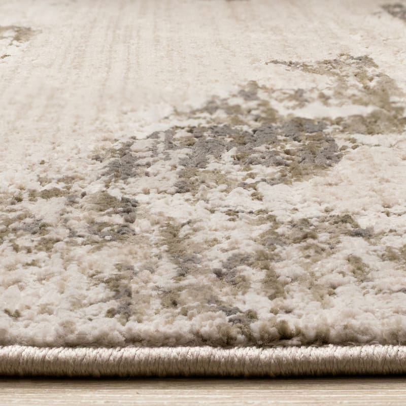 White Green Grey Distressed Textured High-Traffic Rug