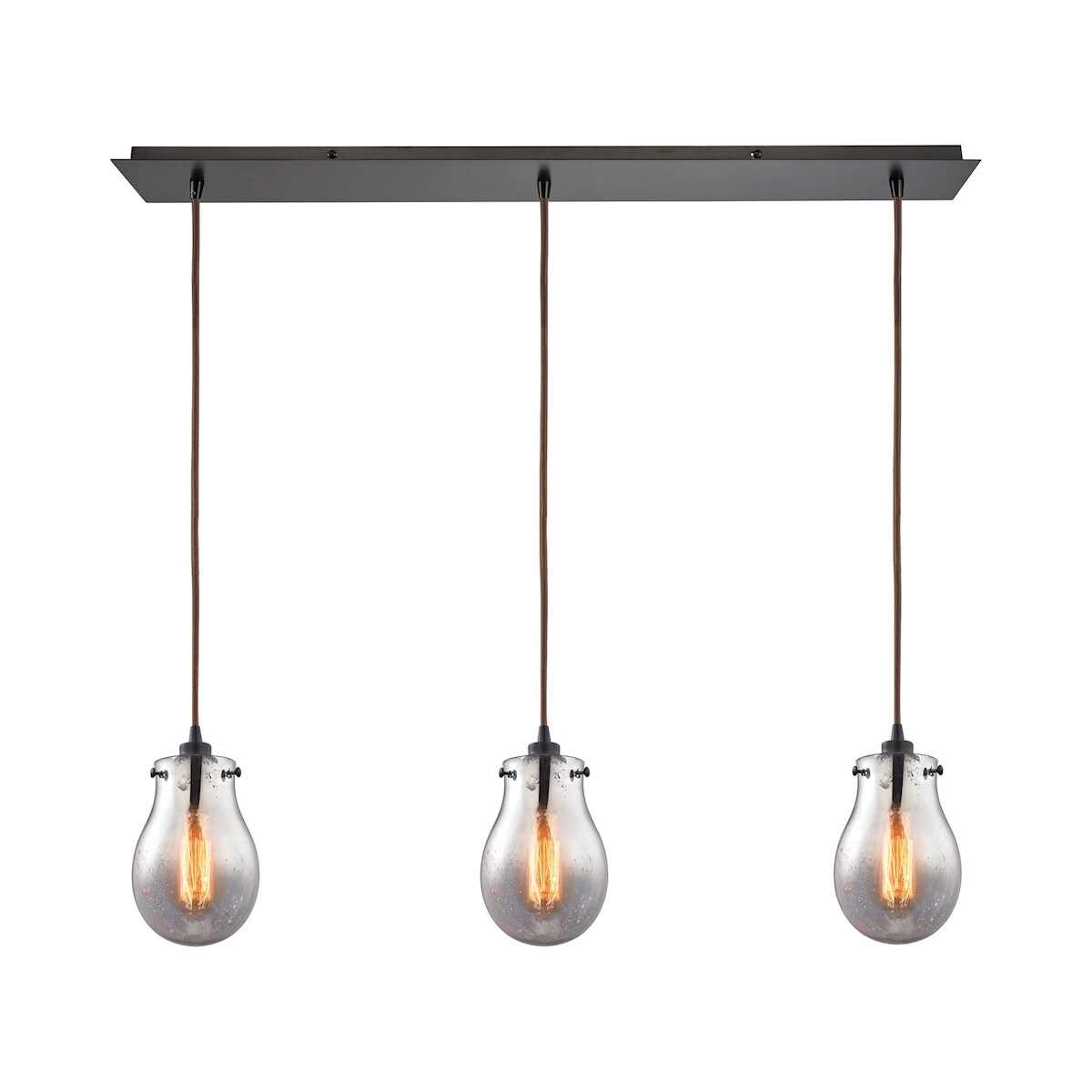Jaelyn 3-Light Linear Mini Pendant Fixture in Oil Rubbed Bronze with Mercury Glass