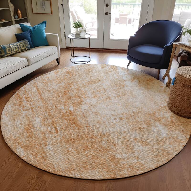 Machine Washable Indoor/ Outdoor Chantille Abstract Solid Rug - Terracotta - 8' x 8'