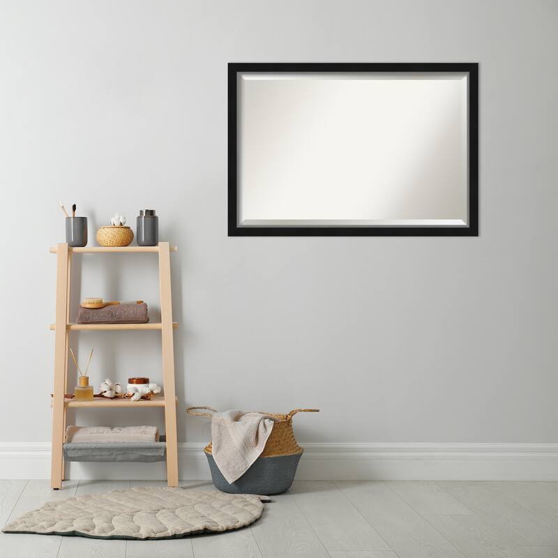 Beveled Bathroom Wall Mirror - Eva Black Silver Narrow Frame