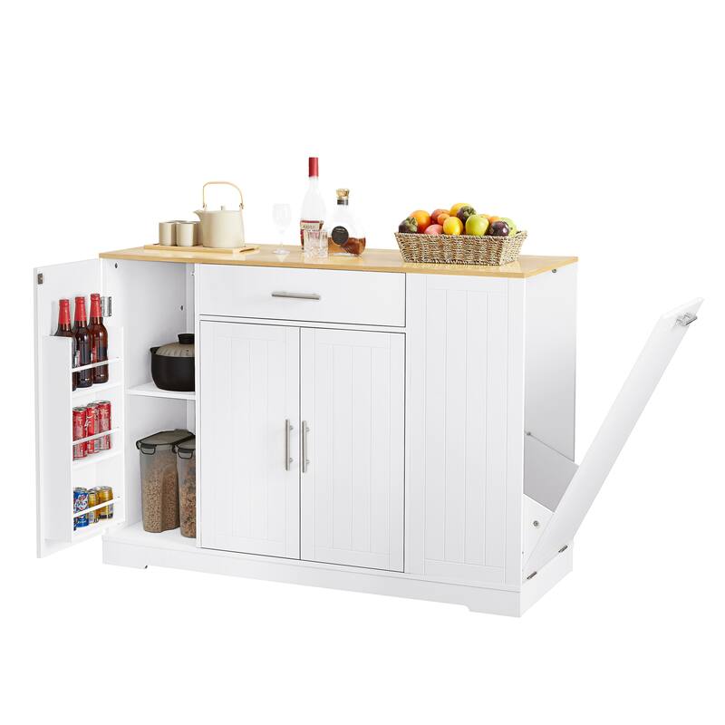 GDF Studio - Ashford Farmhouse Kitchen Island with Drawers, Shelves & Trash Can Storage