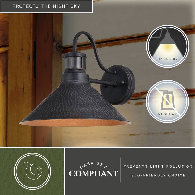 Outland Hammered Metal Rustic Bronze Motion Sensor Dusk to Dawn Outdoor Wall Light