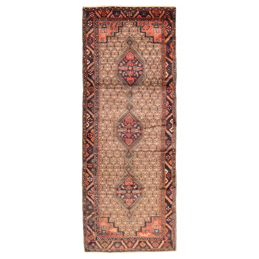 ECARPETGALLERY Hand-knotted Anatolian Vintage Brown Wool Rug - 3' 8" x 9' 11"