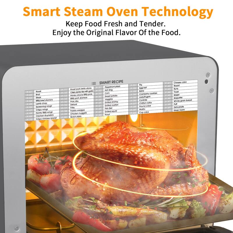 Geek Chef 26 QT Steam Air Fryer Toast Oven Combo , 50 Cooking Presets ,Black Stainless Steel