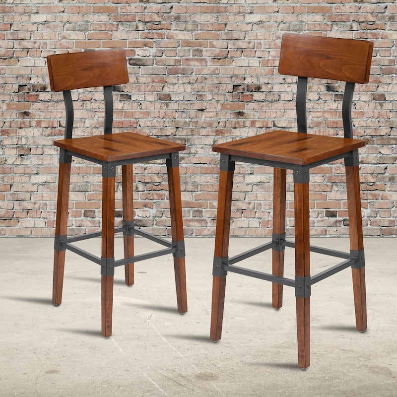 2 Pack Commercial Grade Rustic Industrial Style Wood Dining Barstool