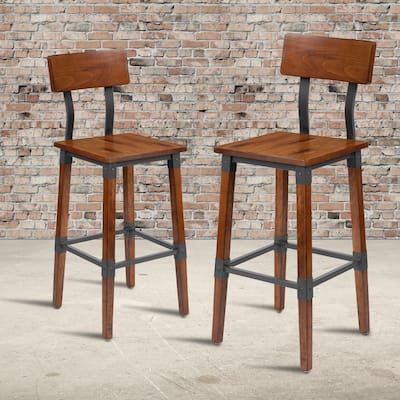2 Pack Commercial Grade Rustic Industrial Style Wood Dining Barstool