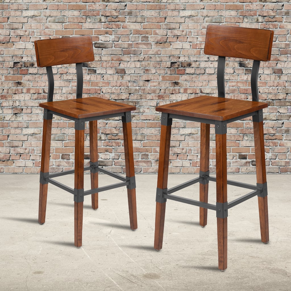 2 Pack Commercial Grade Rustic Industrial Style Wood Dining Barstool