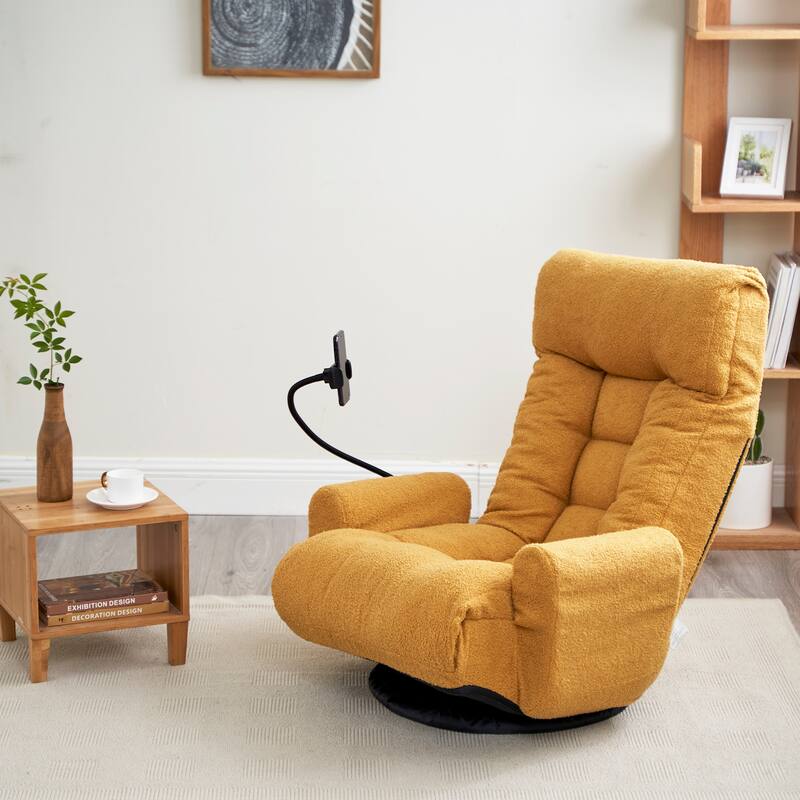 Upholstered 360° Swivel Manual Leisure Recliner with Mobile Phone Holder, Adjustable Headrest and Backrest