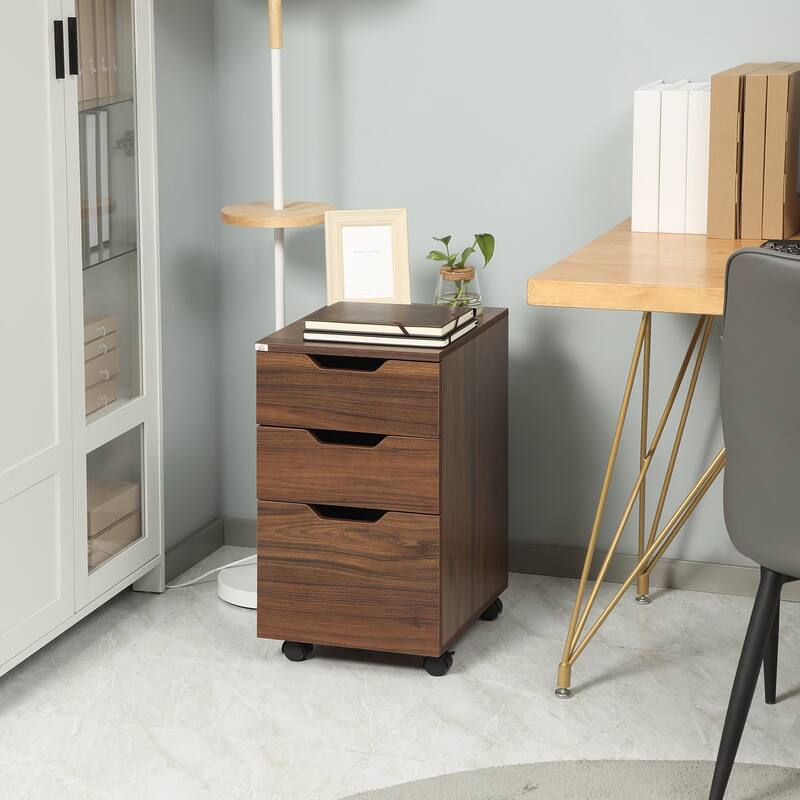 HOMCOM 3 Drawer Mobile File Cabinet, Rolling Printer Stand, Vertical Filing Cabinet - Chestnut Finish