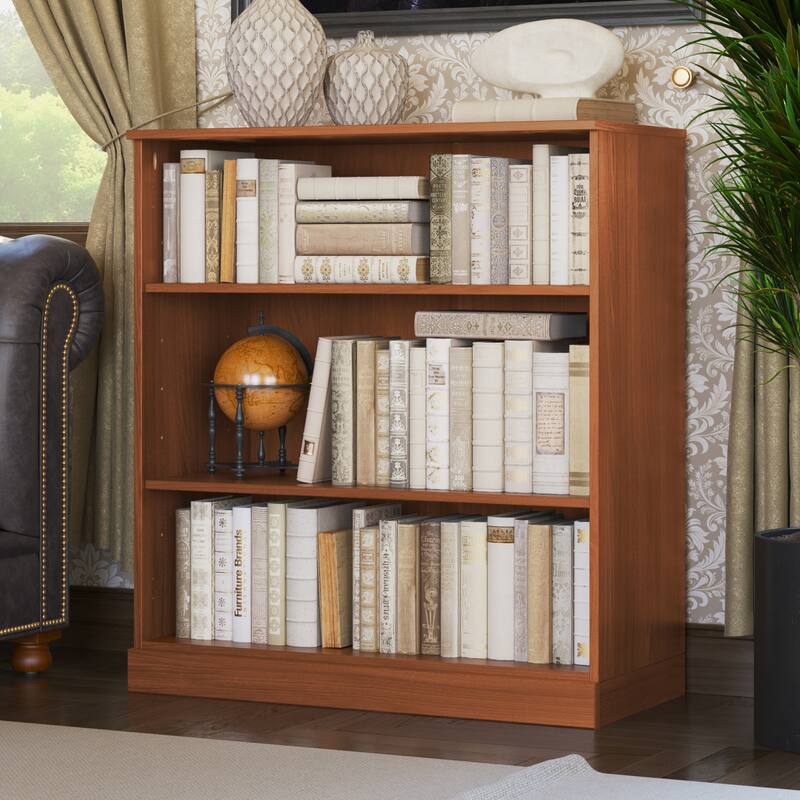 Palace Imports 100% Solid Wood 3-Shelf Bookcase, Adjustable Shelves, 32" Wide, 35.75" Tall - No Doors - Mocha