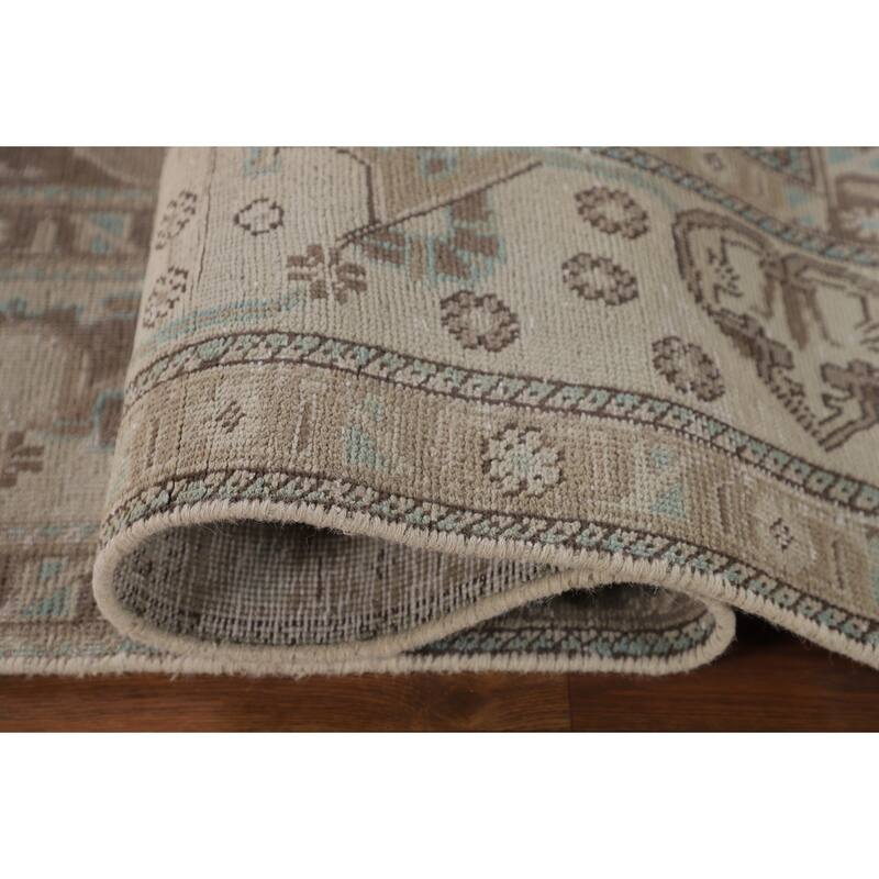 Distressed Beige Tabriz Persian Vintage Rug Handmade Wool Carpet - 6'5"x 9'7"