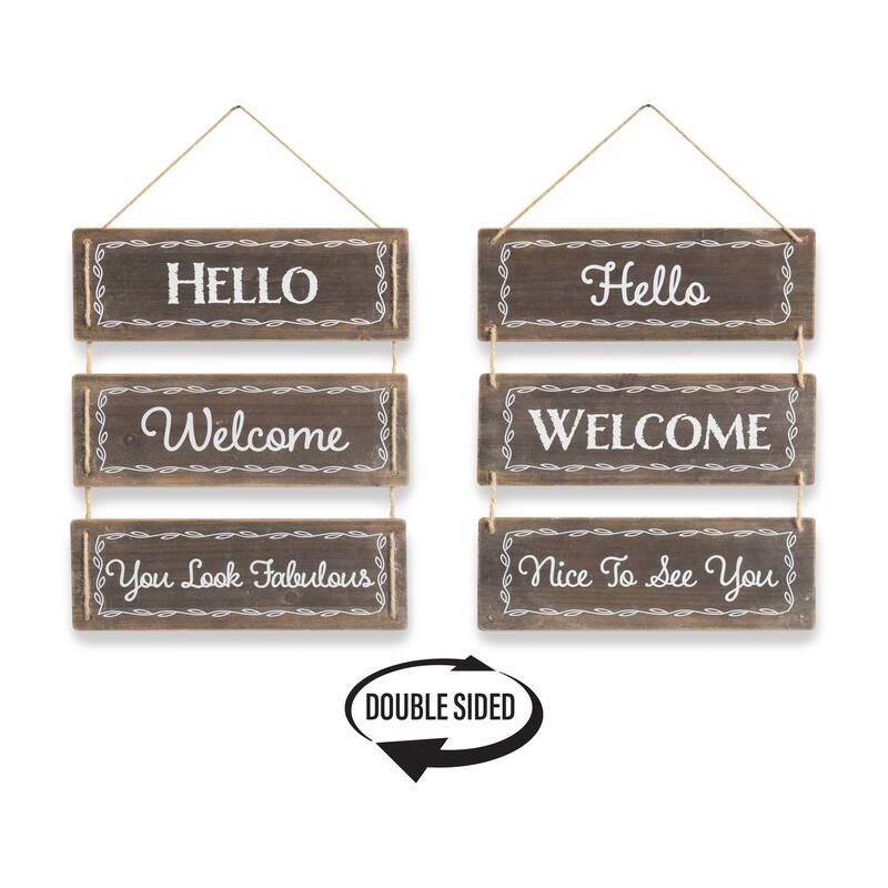 HomeRoots 14" X 12" Brown And White Reversible Welcome Wood Wall Decor