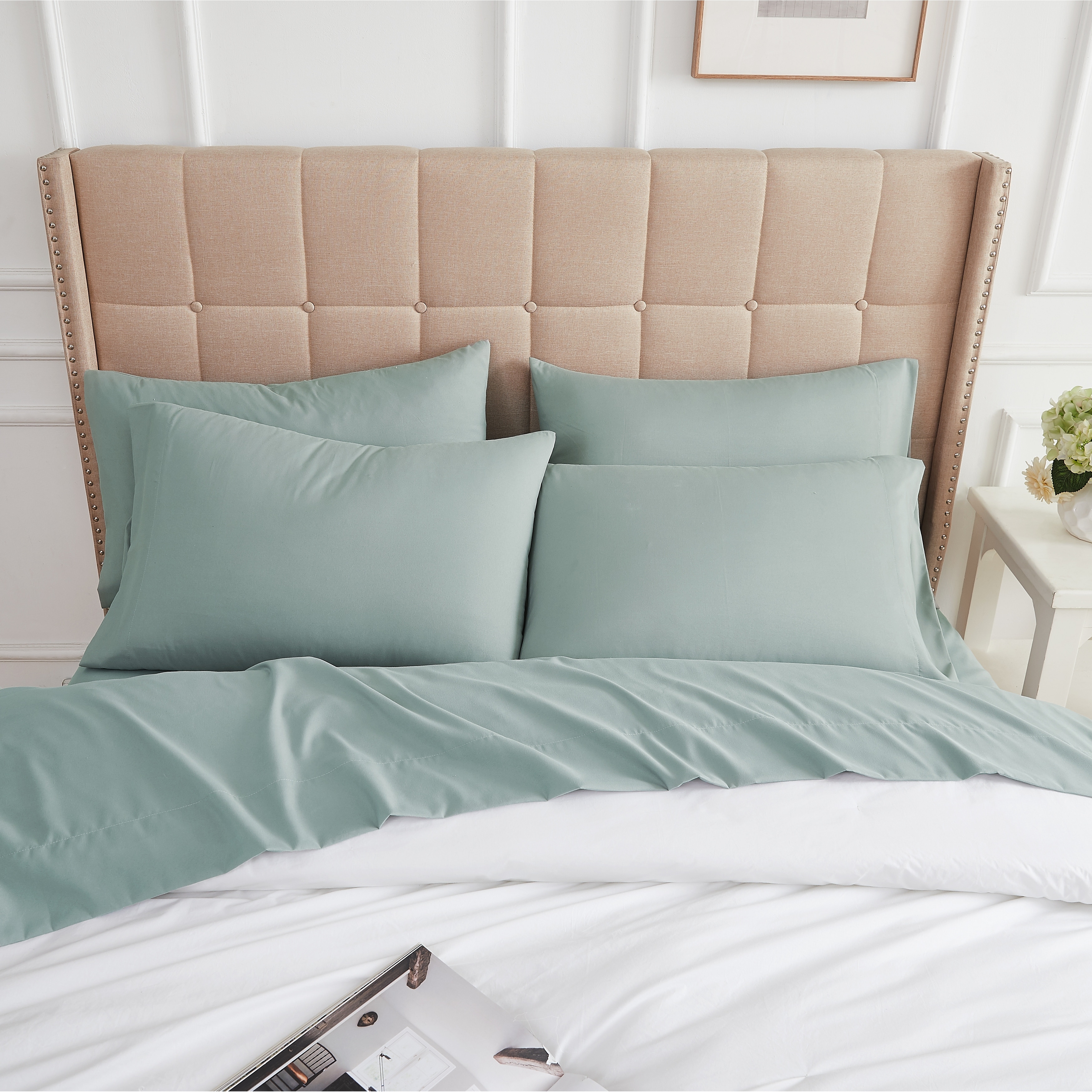 Single Bed Sheet Set 3 Pce Cream 10" Deep Fitted Flat Sheet Pillowcase 200 Tc 
