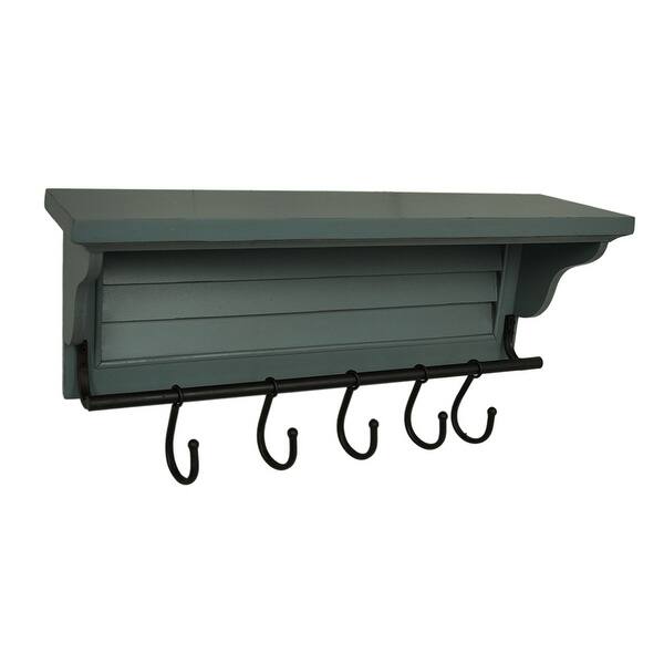 Shop Rustic Country Blue Wood Shutter Wall Shelf W Sliding Hooks Overstock 16940656