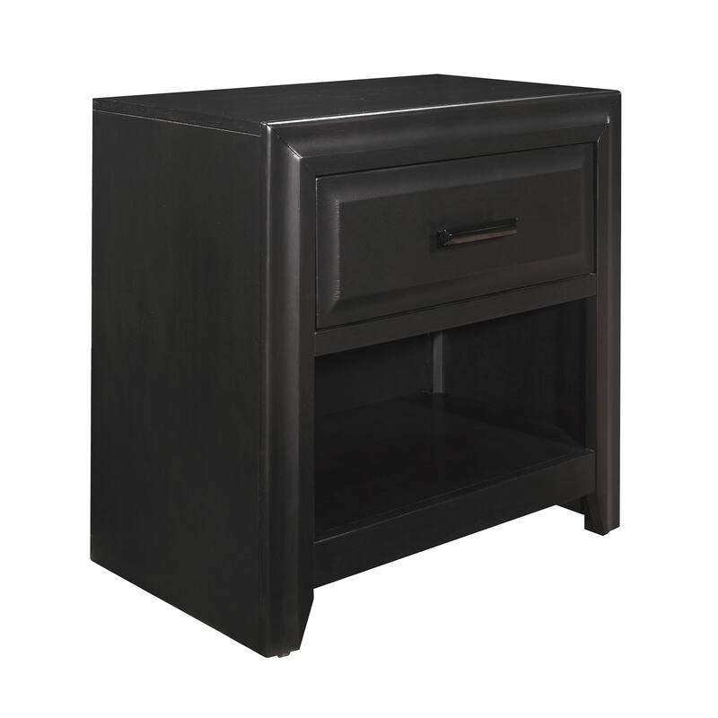 Cordelia Modern Storage Nightstand with 1 Drawer and Shelf, Espresso Finish, Black Hardware