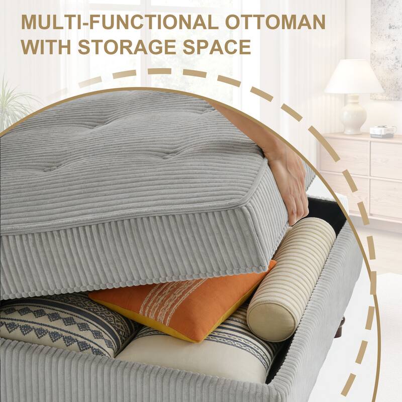 Corduroy Tufted Accent Chair Armchair and Ottoman Set