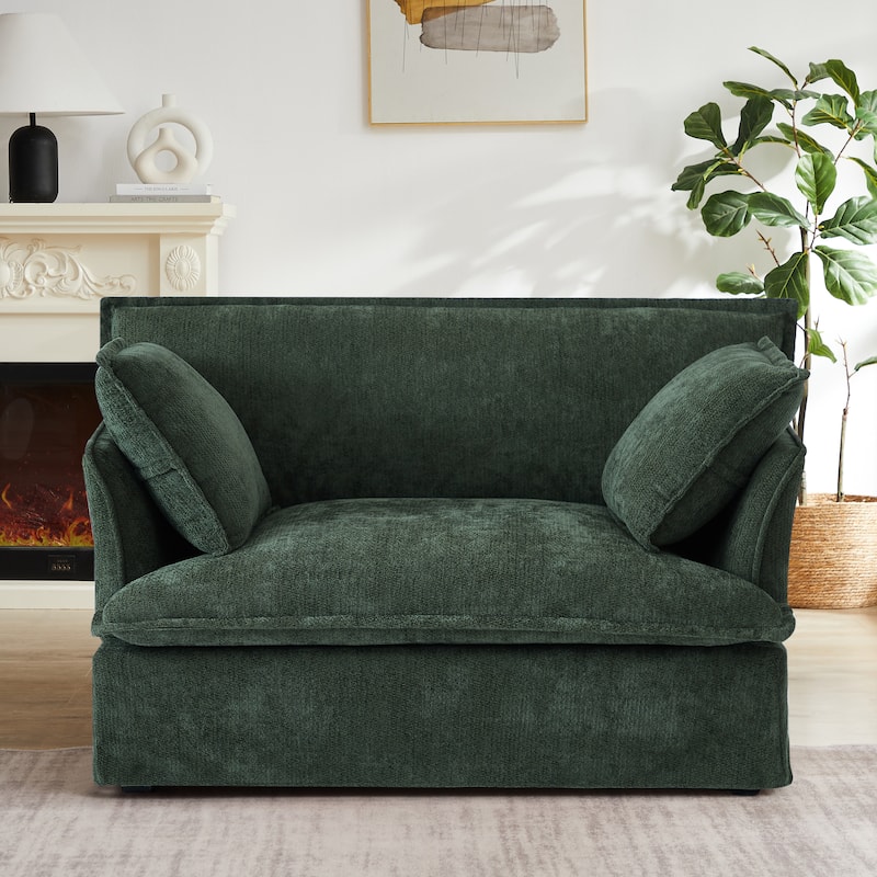 47.2" Oversized Single Sofa Chair Accent Chair with Charging Ports, Chenille Armchair Lounge Chair for Living Room Apartment - Green