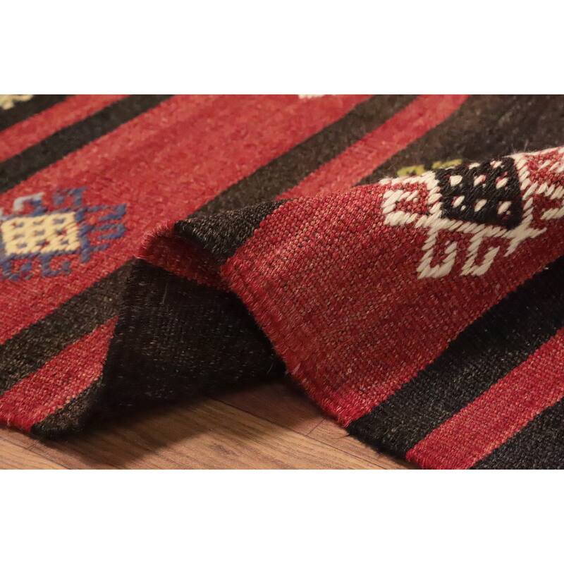 Hand Woven Oriental 100% Wool Carpet Southwestern Tribal Red Kilim Area Rug - 9' 1'' X 5' 10''