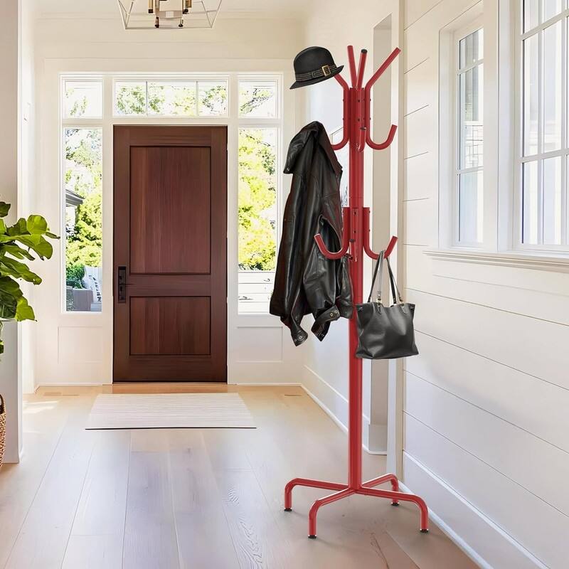 12 Hooks Standing Coat and Hat Hanger Organizer Rack