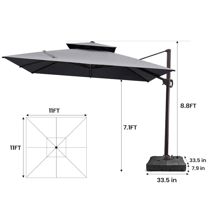 Pellebant Outdoor Patio Cantilever Offset Umbrella 11 ft Double Top with Base
