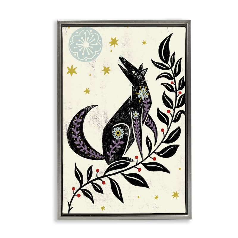 Stupell Howling Winter Wolf Framed Floater Canvas Wall Art Design By Hannah Moren - 17 x 25 - Grey