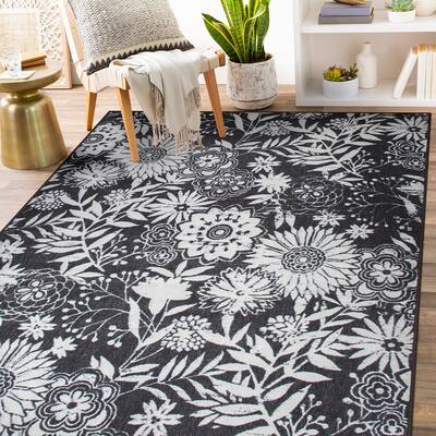 Modern Floral Flowers Indoor/Outdoor Area Rug