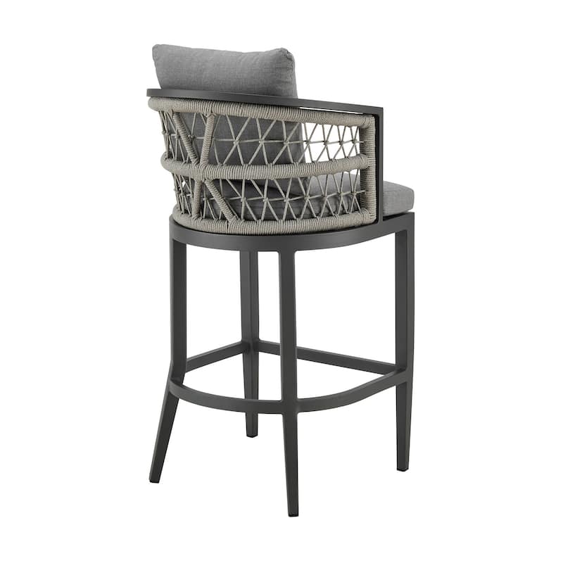 Hosa 30 Inch Outdoor Patio Barstool Chair, Gray Aluminum, Woven Rope