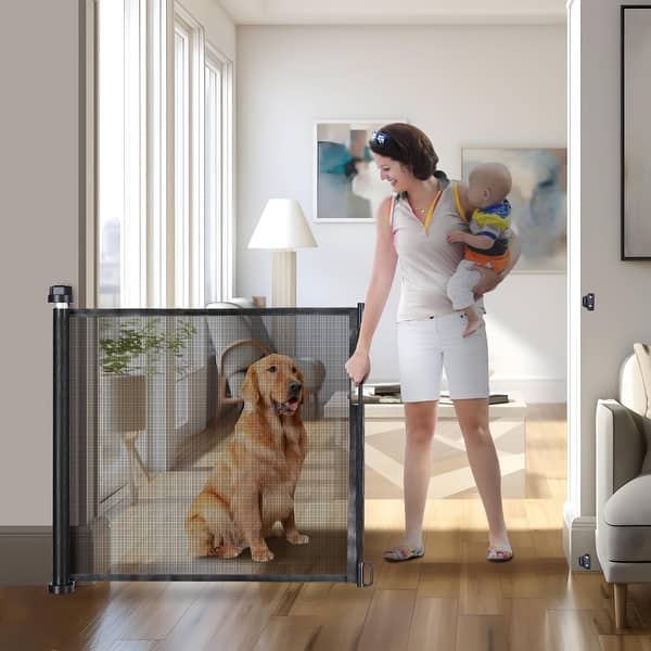 slide 2 of 19, Yescom Retractable Baby Gate for Stairs 71" Wide 33" Tall Dog Gate for DoorwaysPool Desk Porch