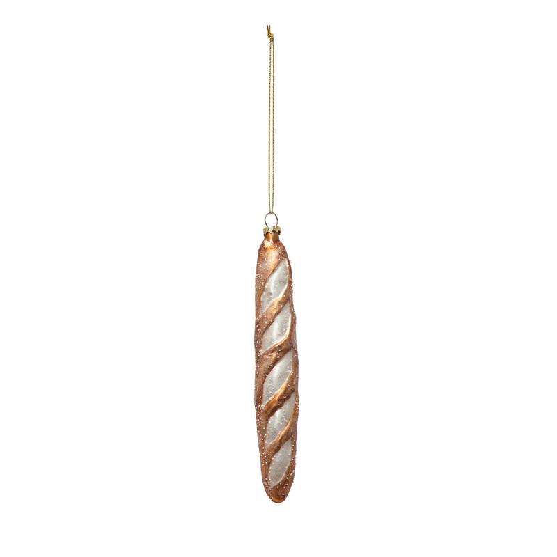 Hand-Painted Glass French Baguette Ornament with Glitter - Brown