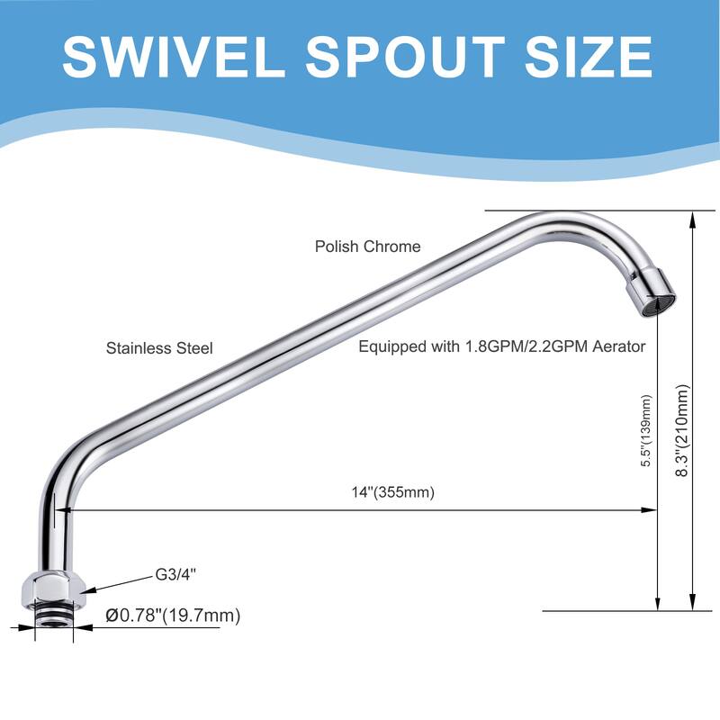 WOWOW Commercial Faucet Swivel Spout Replacement in Polished Chrome