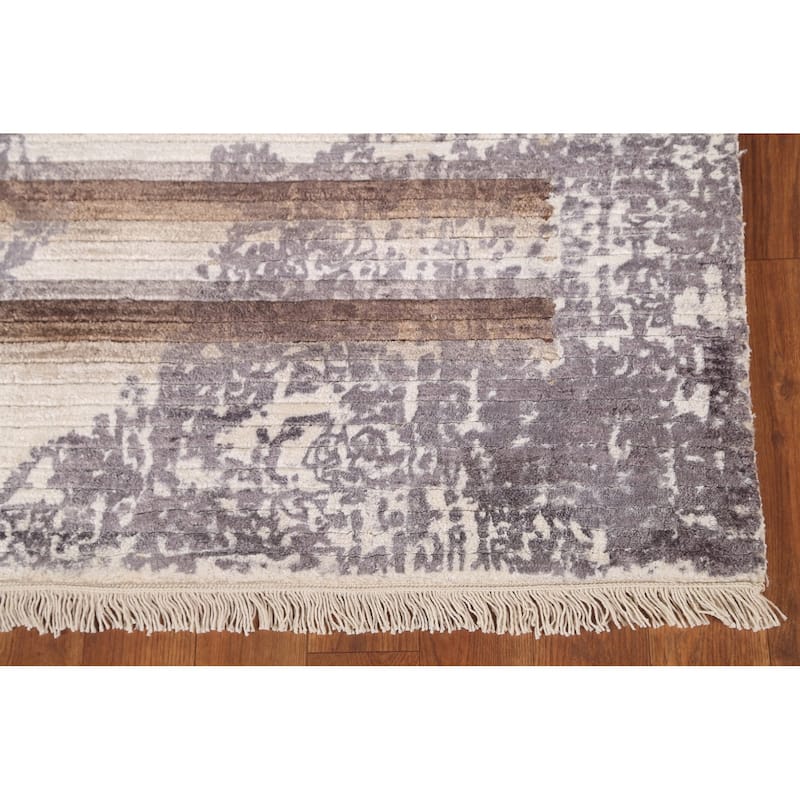 Striped Abstract Area Rug Handmade Oriental Wool Carpet - 4'0"x 5'9"