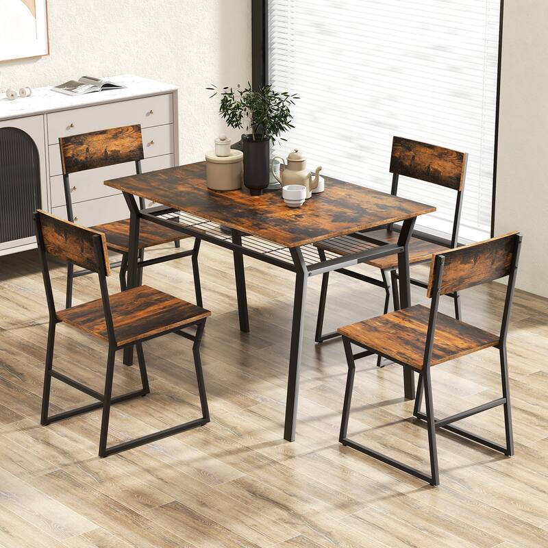 Costway 5 Piece Dining Table Set Industrial Rectangular Kitchen Table