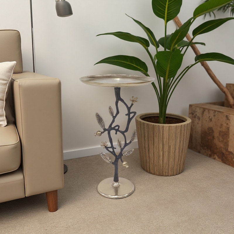 13.8" Aluminum Side Table with Branch-Like Frame and Delicate Pomegranate Design for Living Room, Bedroom