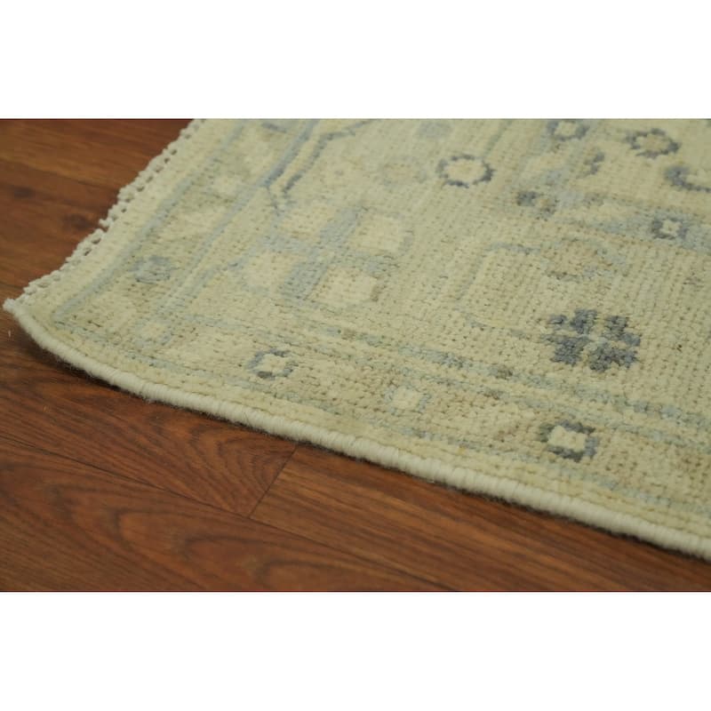 Vegetable Dye Floral Oushak Turkish Runner Rug, Floral Geometric - 9' 9'' X 2' 11''