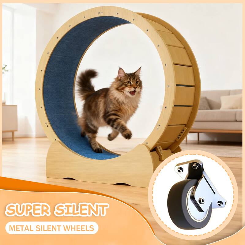 Anmytek Indoor Cat Exercise Wheel Solid Wood Pet Fitness Running Wheel for Kittens Adult Cats