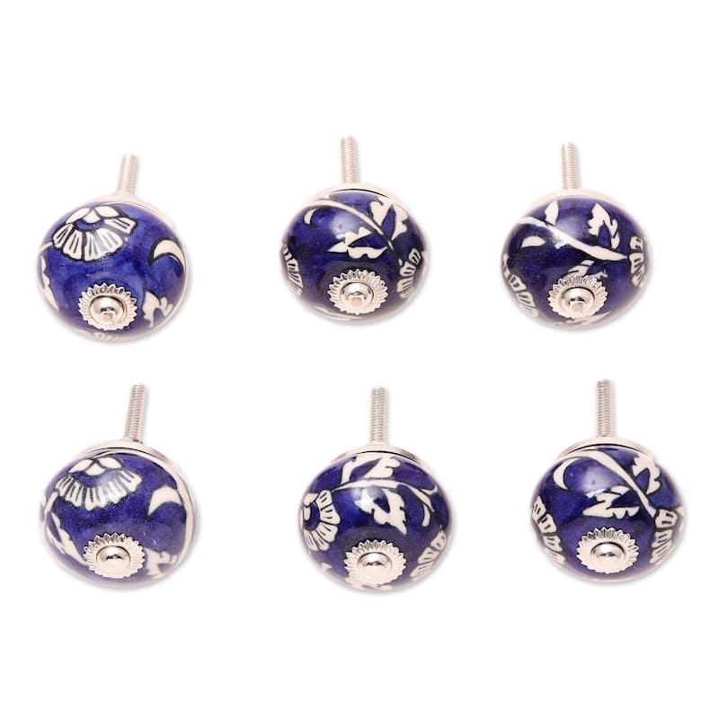 Novica Handmade Blue Homestead Ceramic Knobs (Set Of 6)