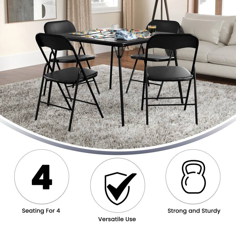 5 Piece Folding Card Table and Chair Set with Upholstered Table Top - 33.5"W x 33.5"D x 27.75"H