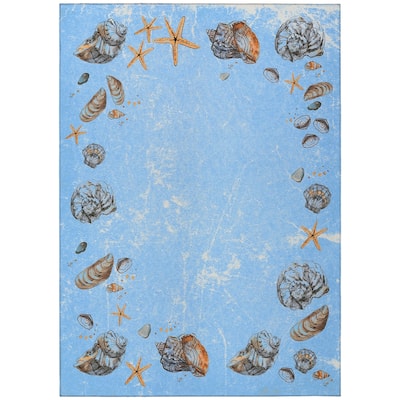 Indoor/ Outdoor Surfside Border Shells Washable Rug New